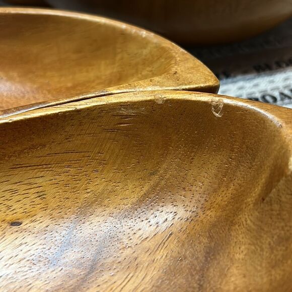 Vintage Pair of Nested Trinket Bowls Monkey Wood - Picture 8 of 9